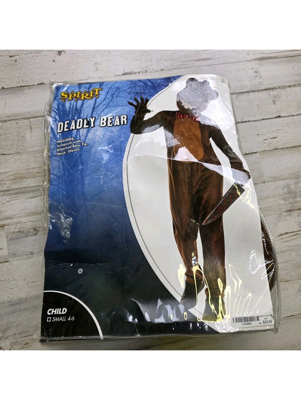 Spirit Halloween Deadly Teddy Bear Costume Kids Size Small 4-6 (no gloves)